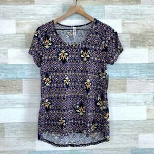 LuLaRoe Classic T Purple Medallion High Low Hem Tunic Jersey Knit Womens XS